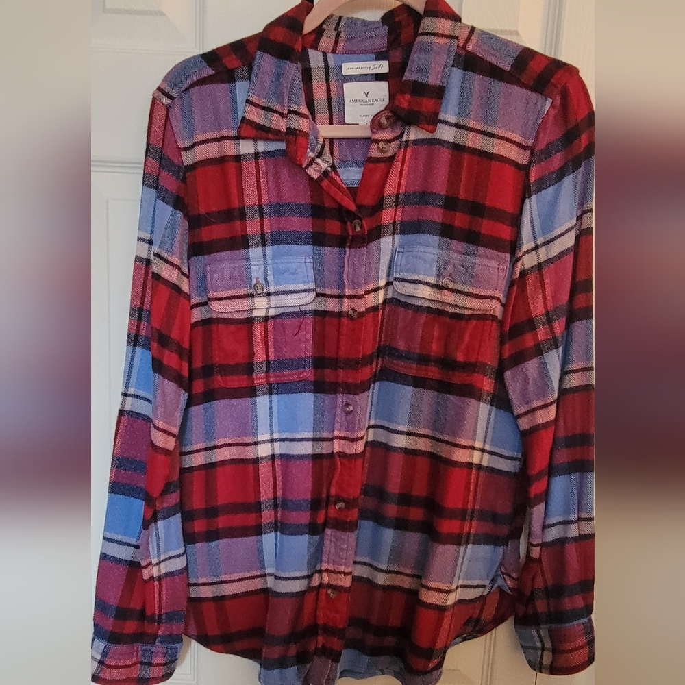 Red and Blue Plaid Button-Up Shirt